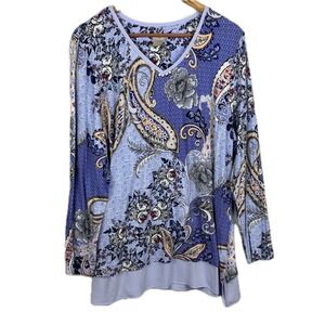 Chicos Long Sleeve Tunic Knit Top 3 (XL) Lagenlook Artsy Comfort Office Everyday